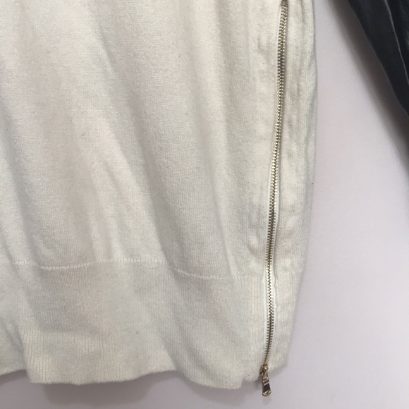 ANN Taylor cream wool blend sweater with vegan leather sleeves sz Small - Picture 3 of 9